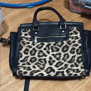 Leopard Print Black Leather Handbag